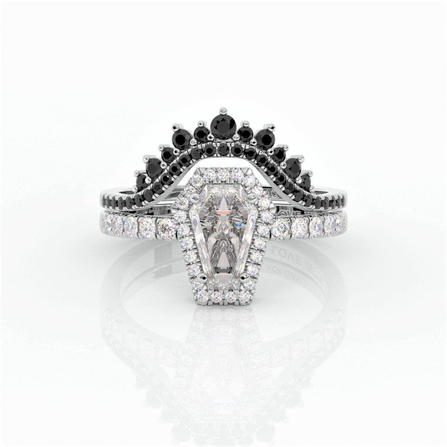 Best Love Rings- Rare Coffin Cut Moissanite 14k Gold Gothic Ring Set - Black Diamonds New York