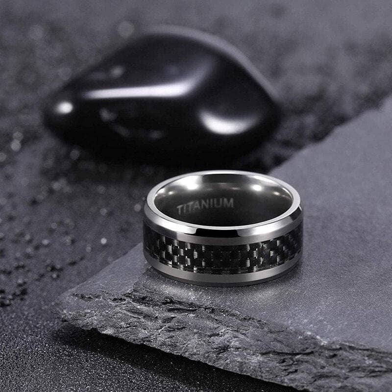 Beveled Black Carbon Titanium Men's Wedding Band-Black Diamonds New York