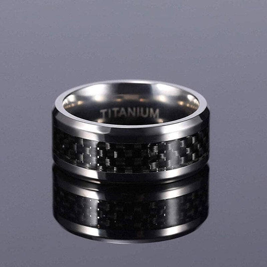 Beveled Black Carbon Titanium Men's Wedding Band-Black Diamonds New York