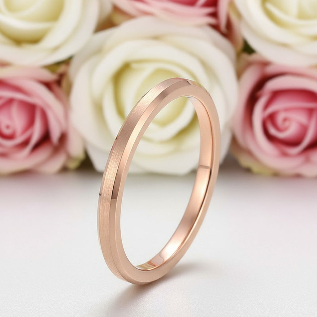 Beveled Edges & Brushed 2mm Tungsten Wedding Band-Black Diamonds New York