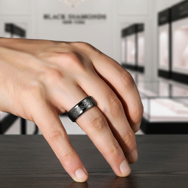 Beveled Tungsten Wedding Band with Silk Inlay-Black Diamonds New York