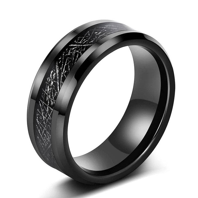 Beveled Tungsten Wedding Band with Silk Inlay-Black Diamonds New York
