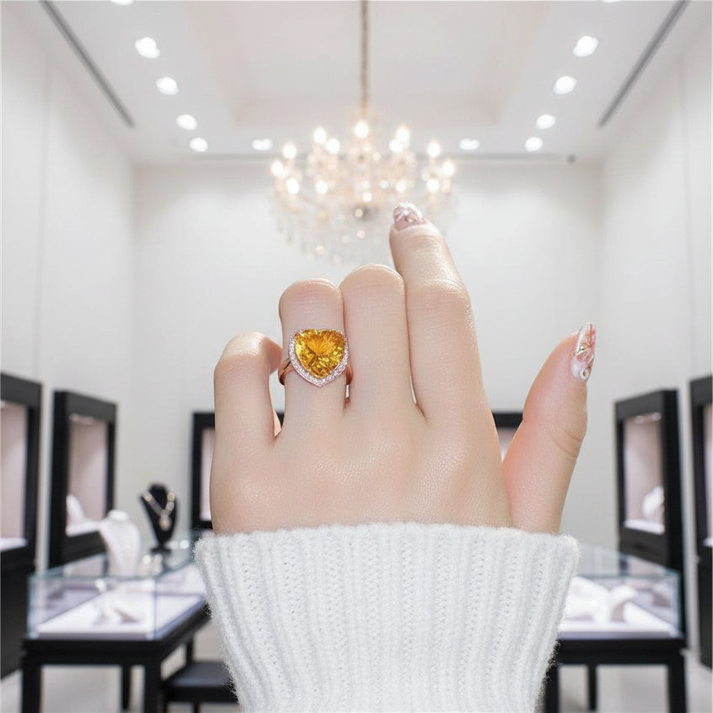 Big Heart Golden Citrine Ring-Black Diamonds New York