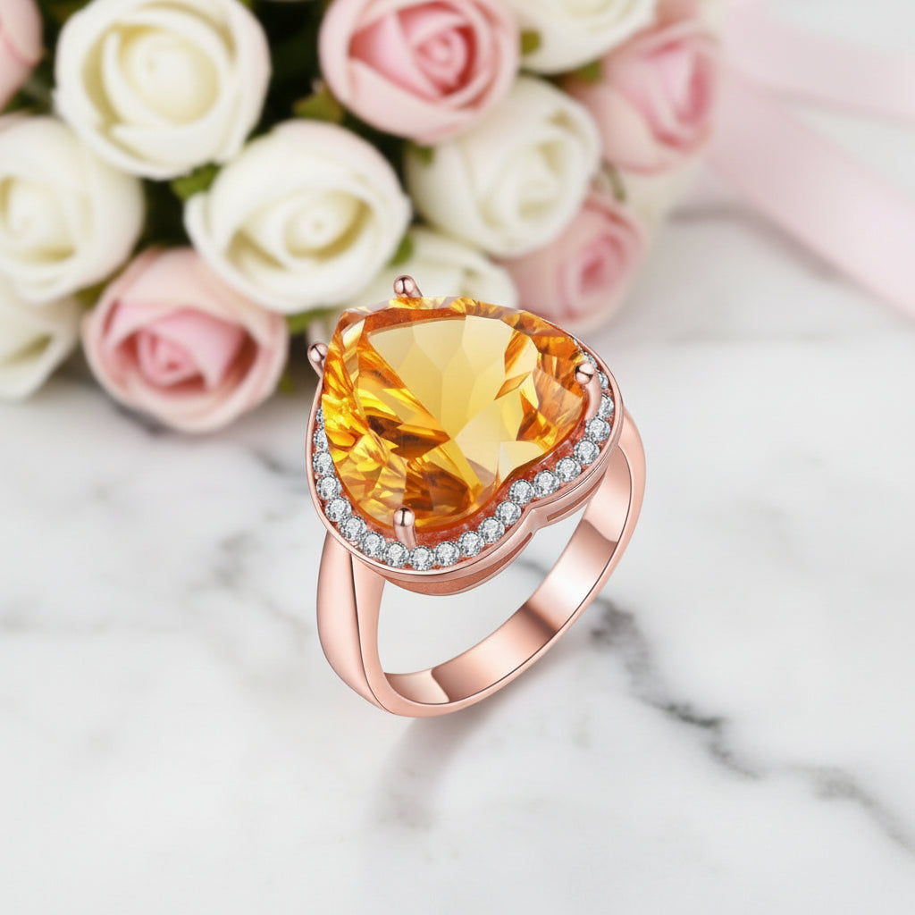 Big Heart Golden Citrine Ring-Black Diamonds New York