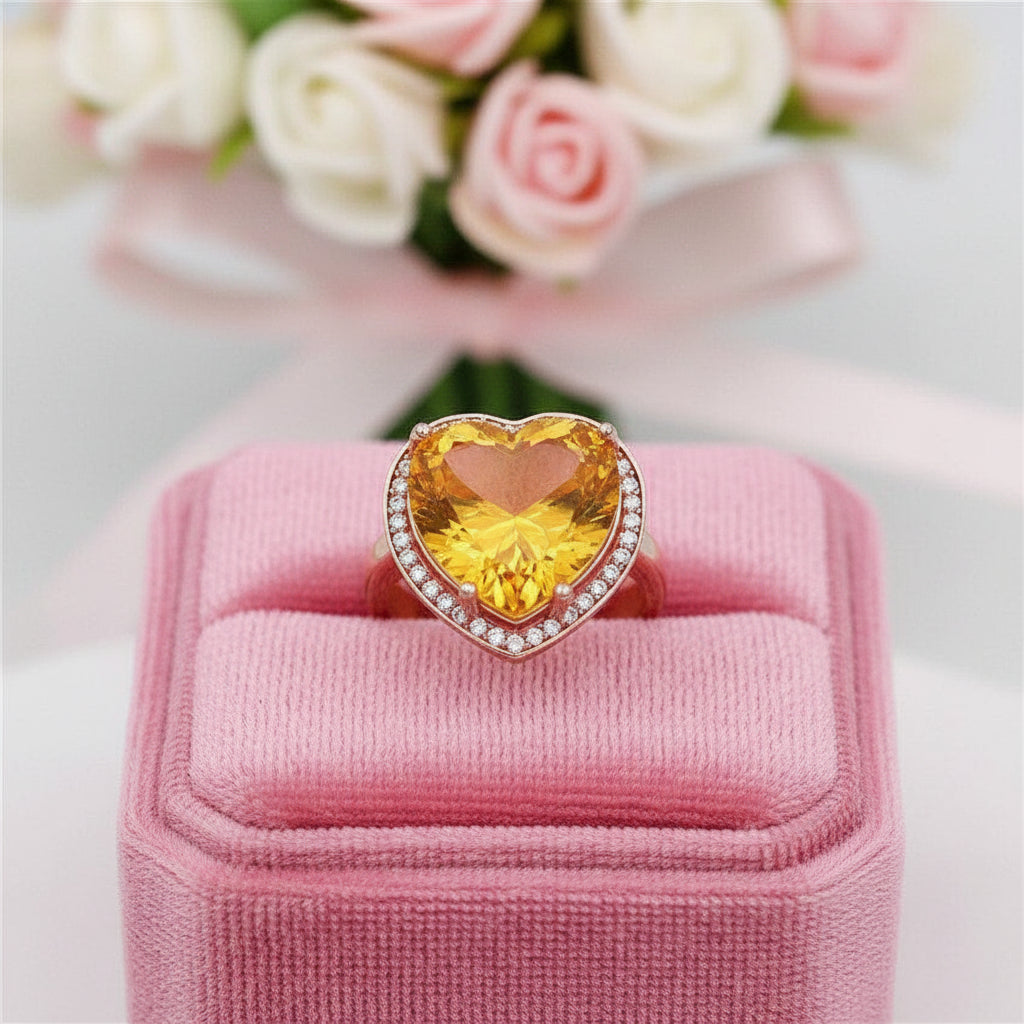 14k Gold Heart-Shaped Citrine Ring - Natural Citrine Stone, Dainty Gold Ring For Women, Elegant Everyday Jewelry