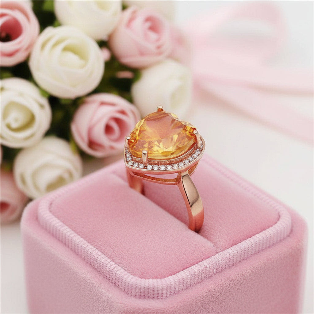 Big Heart Golden Citrine Ring-Black Diamonds New York