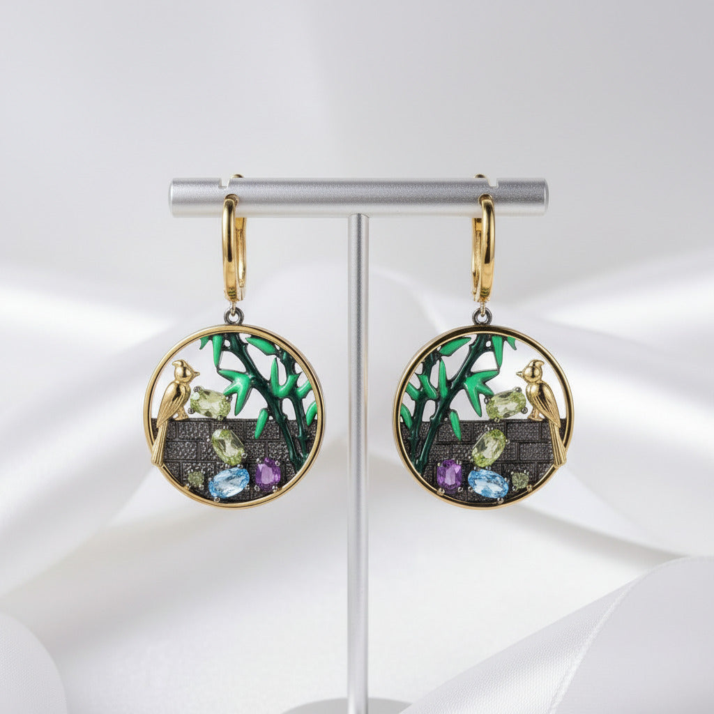 Bird & Bamboo Peridot Dangle Earrings-Black Diamonds New York