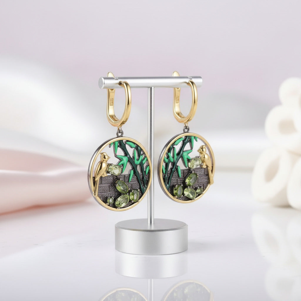 Bird & Bamboo Peridot Dangle Earrings-Black Diamonds New York
