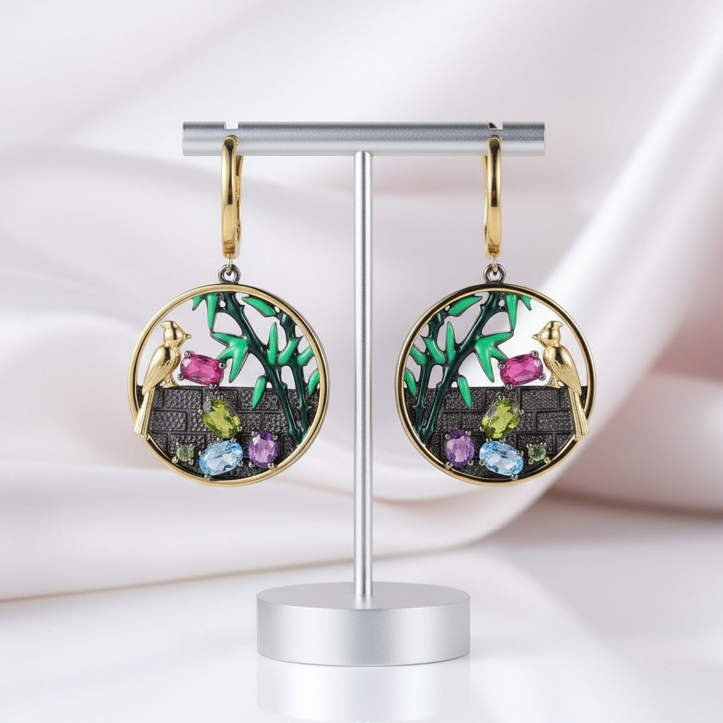 Bird & Bamboo Peridot Dangle Earrings-Black Diamonds New York