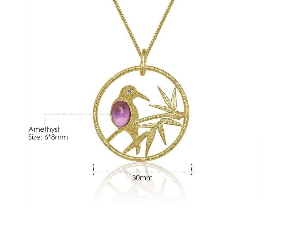 Bird on the Tree Natural Amethyst Gemstone Pendant Necklace