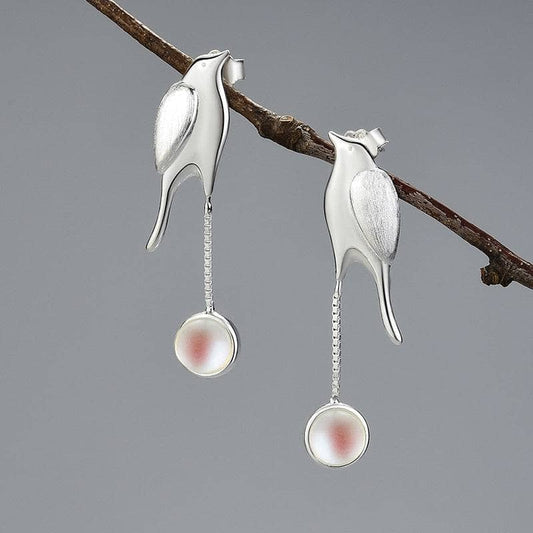 Bird Tassel Dangle Earrings-Black Diamonds New York