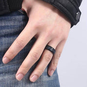 Black and Blue Carbon Pattern Ring Band-Black Diamonds New York