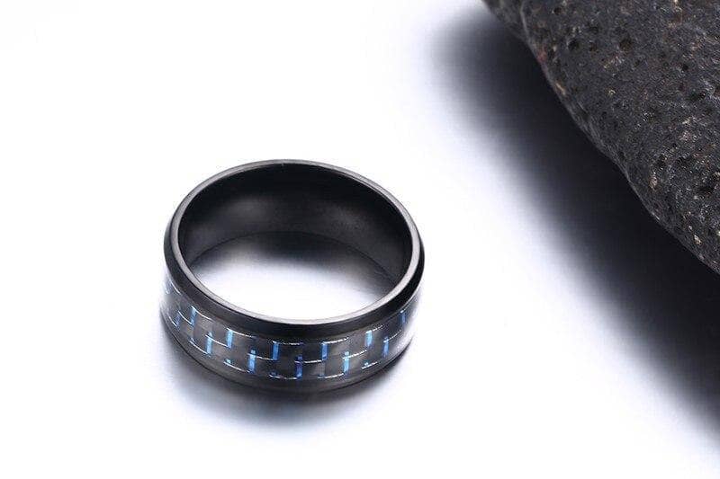 Black and Blue Carbon Pattern Ring Band - Black Diamonds New York-Black Diamonds New York