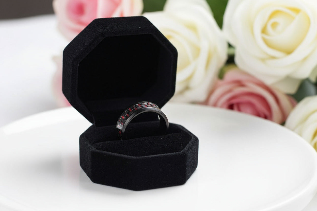 Black and Blue Carbon Pattern Ring Band-Black Diamonds New York