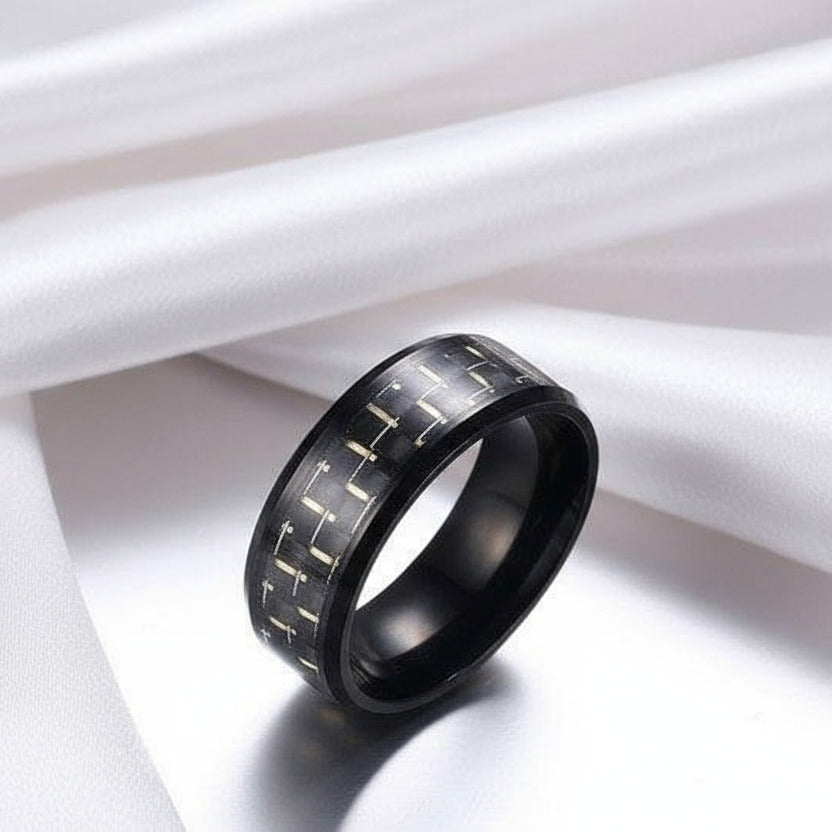 Black and Blue Carbon Pattern Ring Band-Black Diamonds New York