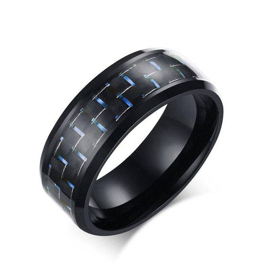 Black and Blue Carbon Pattern Ring Band - Black Diamonds New York