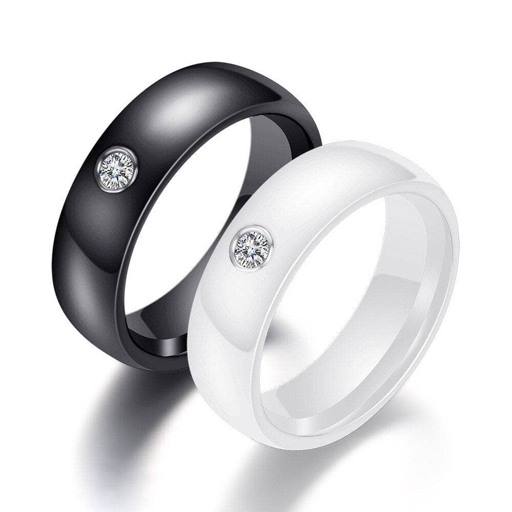 Black and White Ceramic Ring Band-Black Diamonds New York