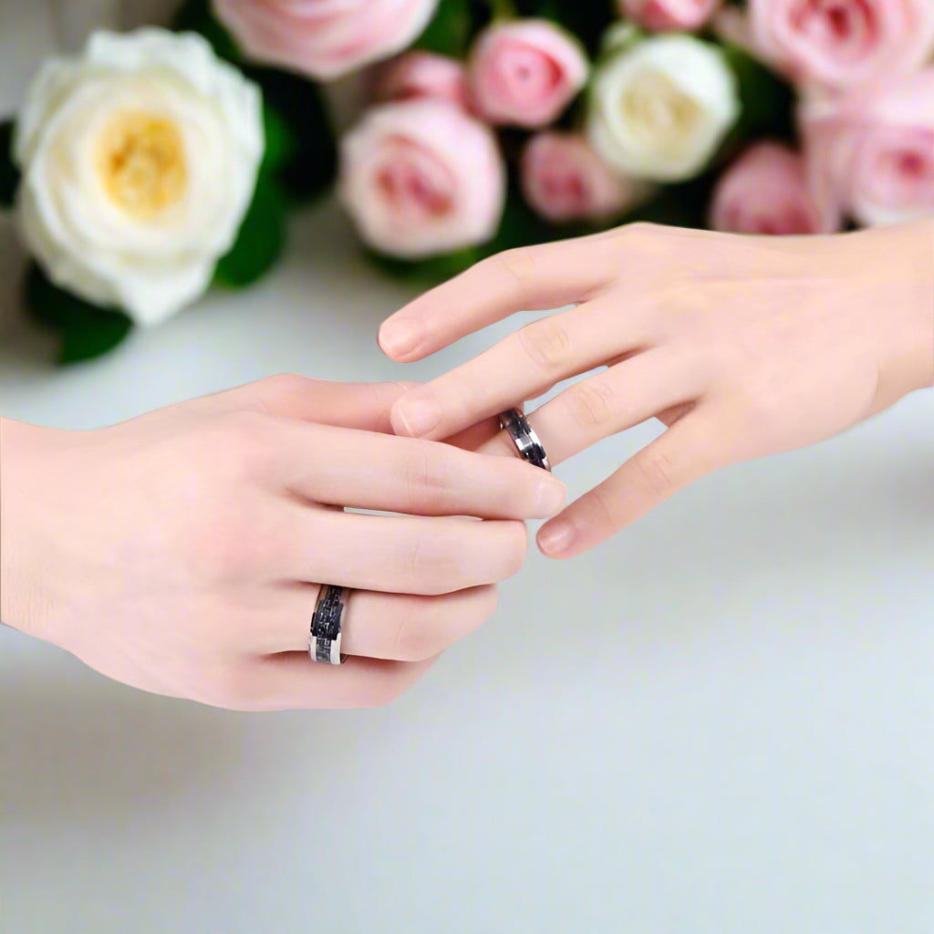 Black & Blue Tail Men's Tungsten Wedding Band-Black Diamonds New York