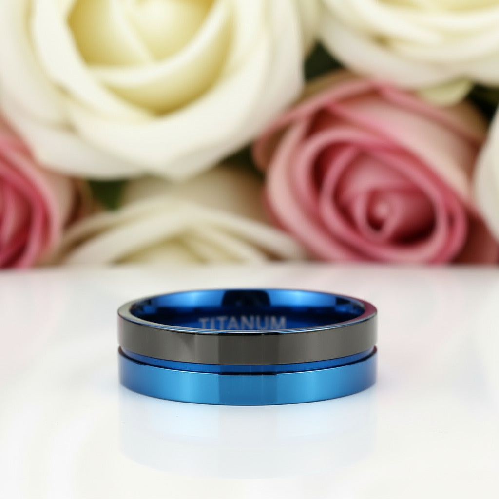 Black & Blue Titanium Men's Wedding Band-Black Diamonds New York