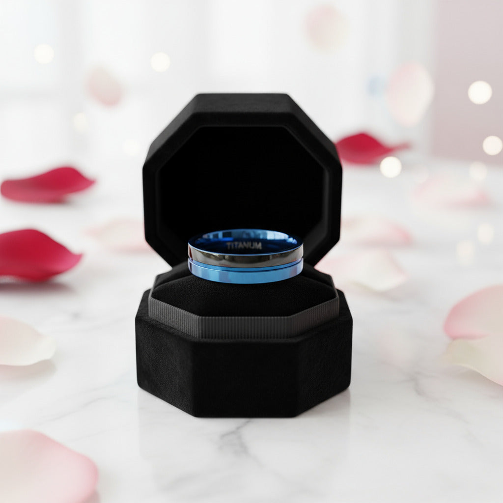 Black & Blue Titanium Men's Wedding Band-Black Diamonds New York