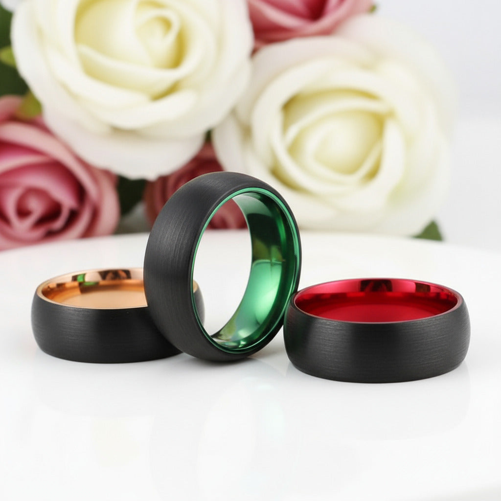 Black Brushed 8mm Tungsten Men's Wedding Band-Black Diamonds New York