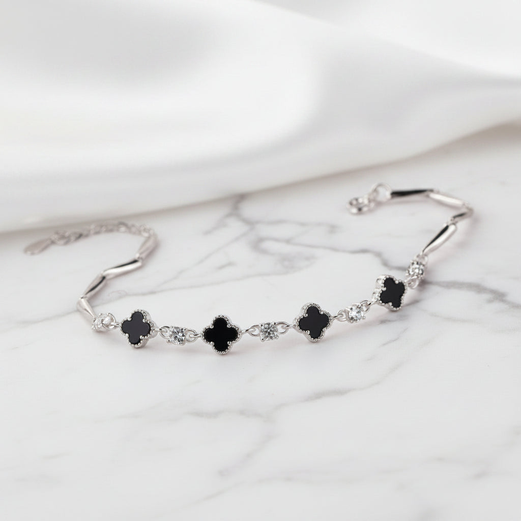Black Clover Shape Bracelet-Black Diamonds New York