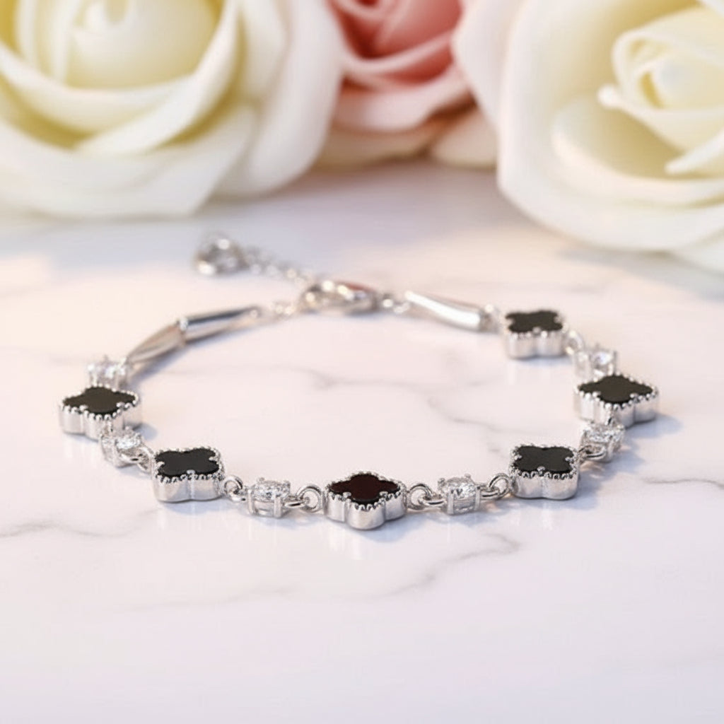 Black Clover Shape Bracelet-Black Diamonds New York