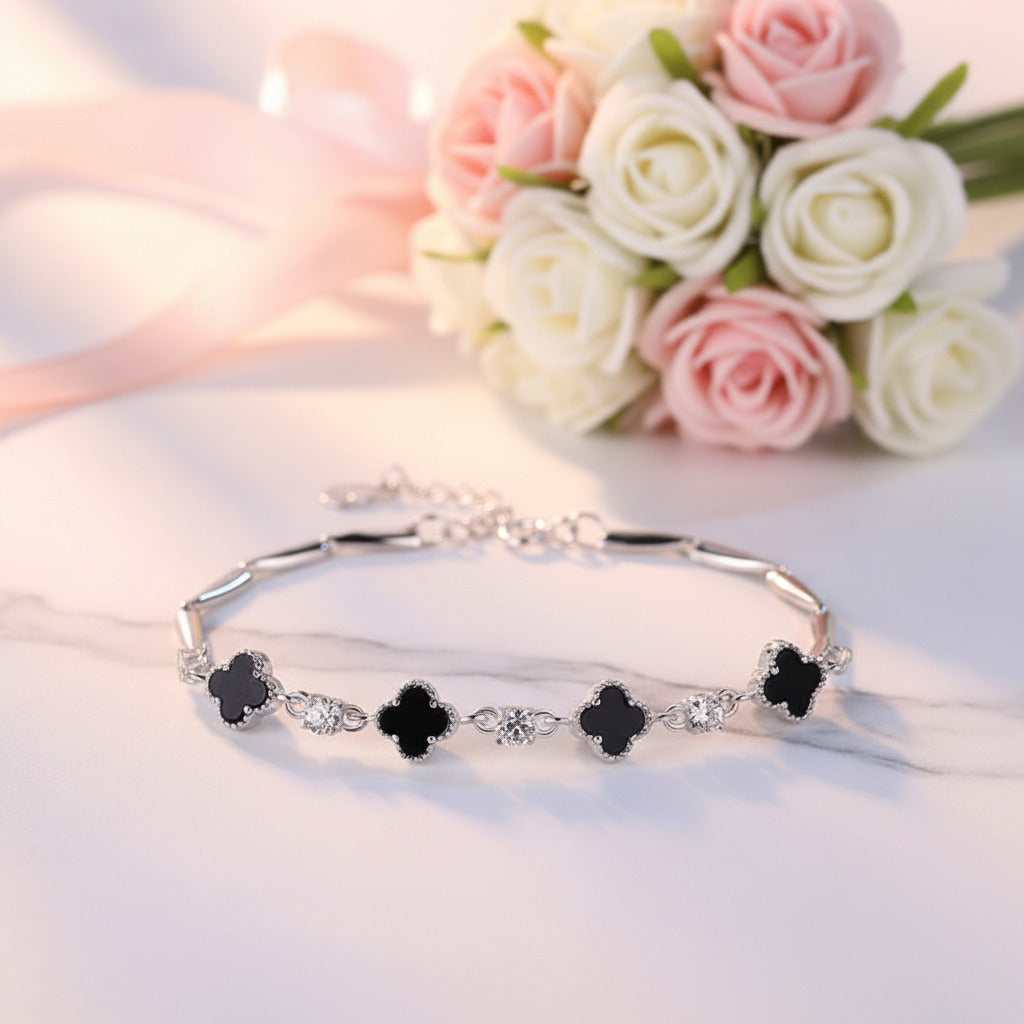 Black Clover Shape Bracelet-Black Diamonds New York