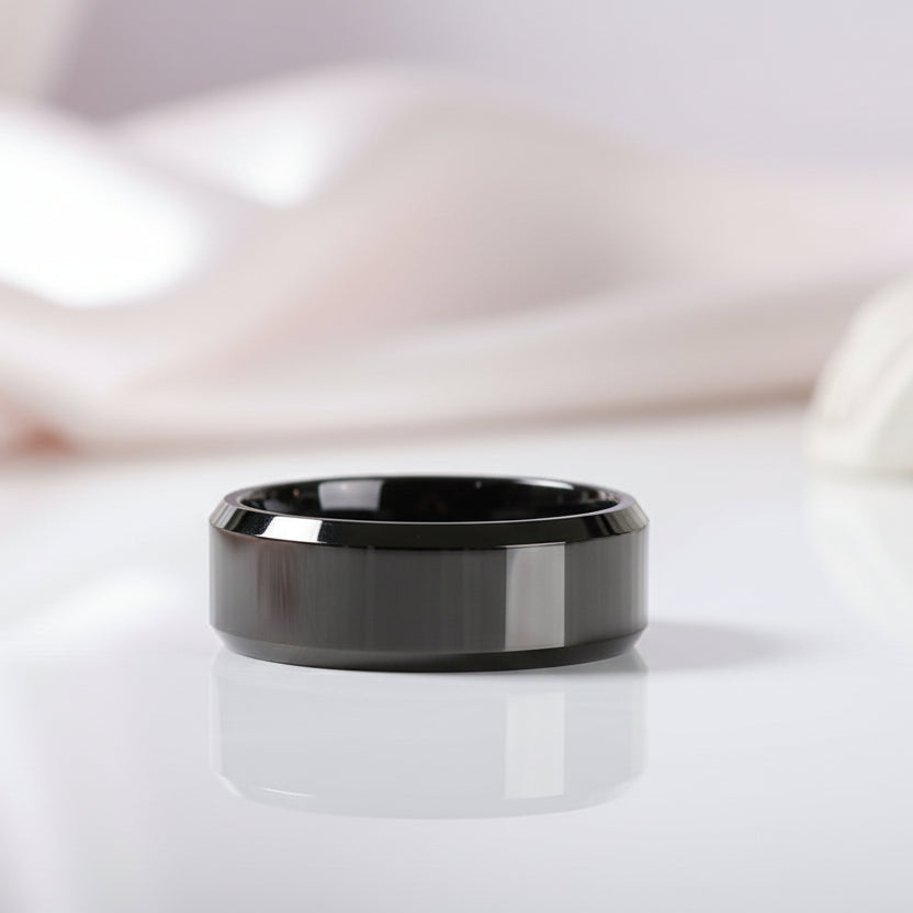 Black Cool Men's Titanium Wedding Band-Black Diamonds New York