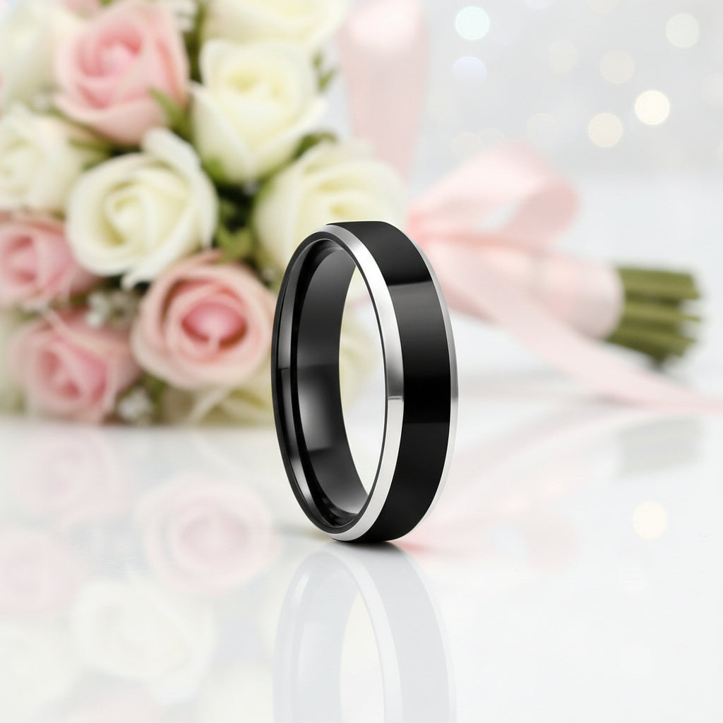 Black Cool Men's Titanium Wedding Band-Black Diamonds New York