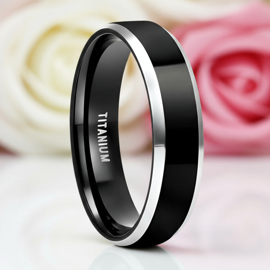 Black Cool Men's Titanium Wedding Band-Black Diamonds New York