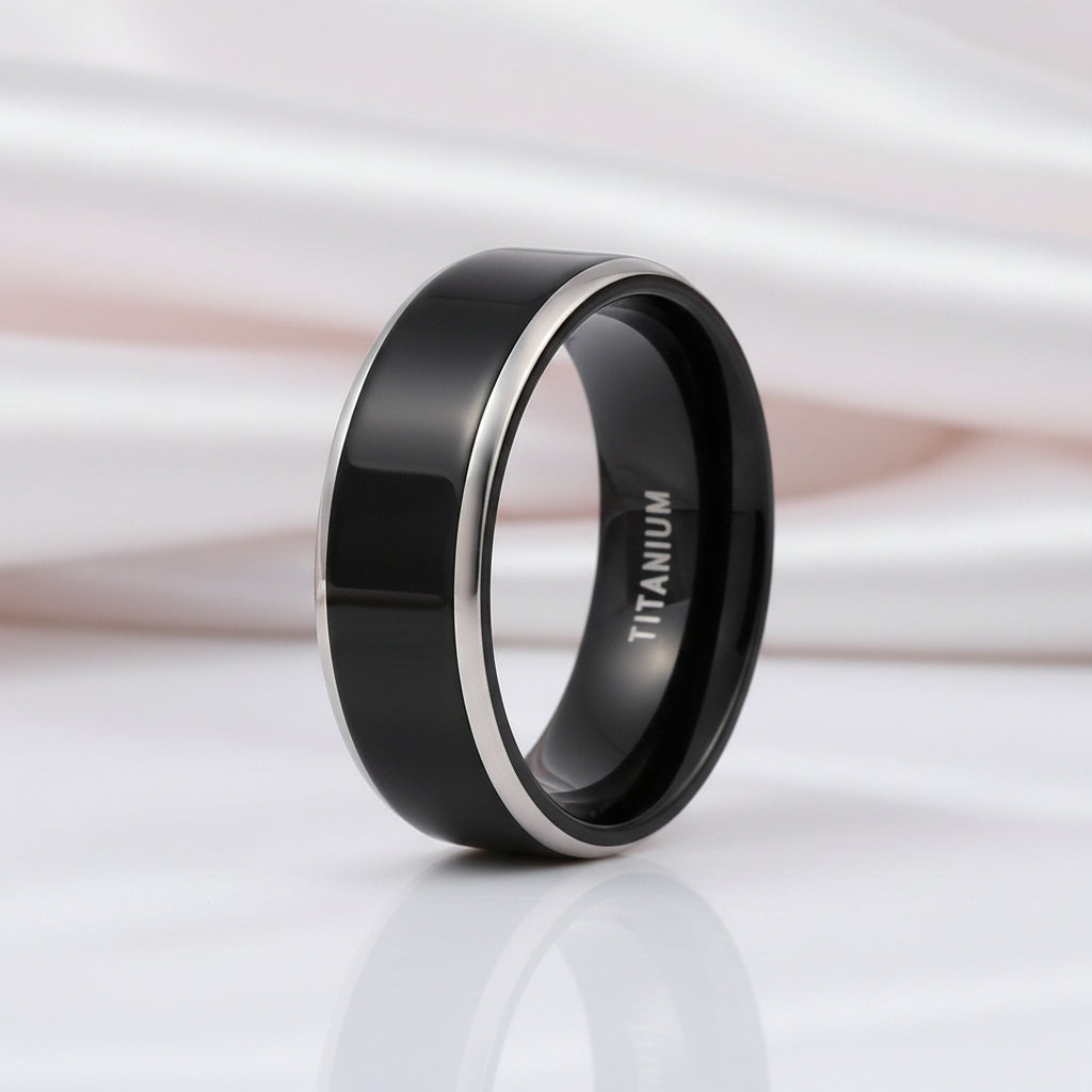 Black Cool Men's Titanium Wedding Band-Black Diamonds New York