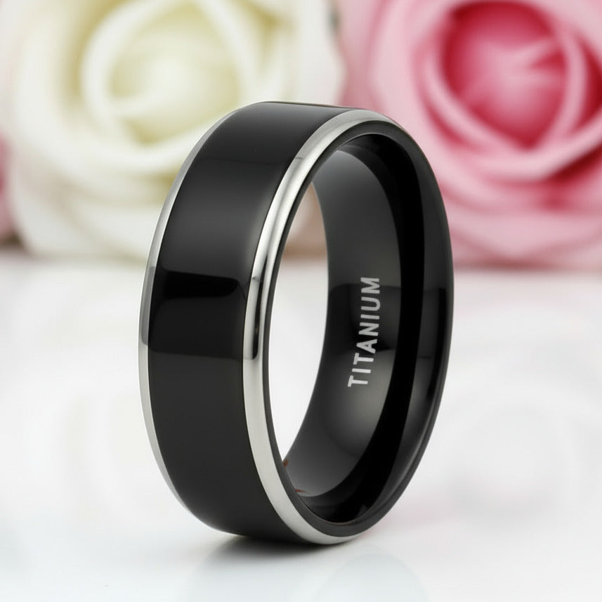 Black Cool Men's Titanium Wedding Band-Black Diamonds New York