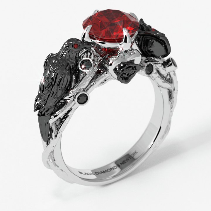 Black Crow- 1.25 Carat EVN™ and Moissanite Diamond Gothic Wedding Ring - Black Diamonds New York