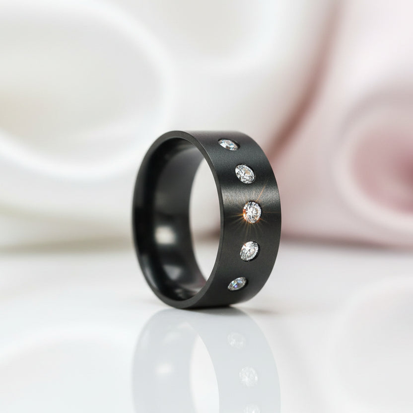 Round Diamond Option Black Men's Wedding Band-Black Diamonds New York