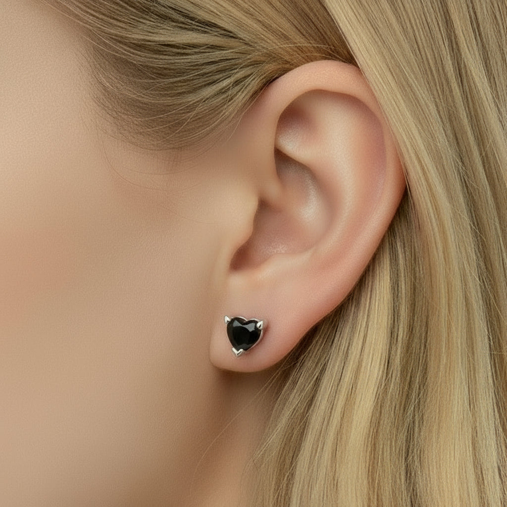 Black Devil Heart Stud Earrings-Black Diamonds New York