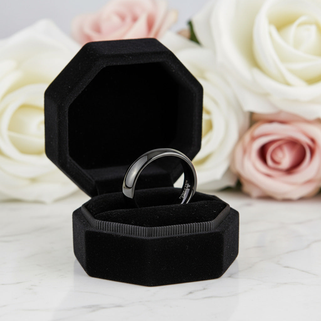 Black Dome Tungsten Carbide Men's Wedding Band-Black Diamonds New York