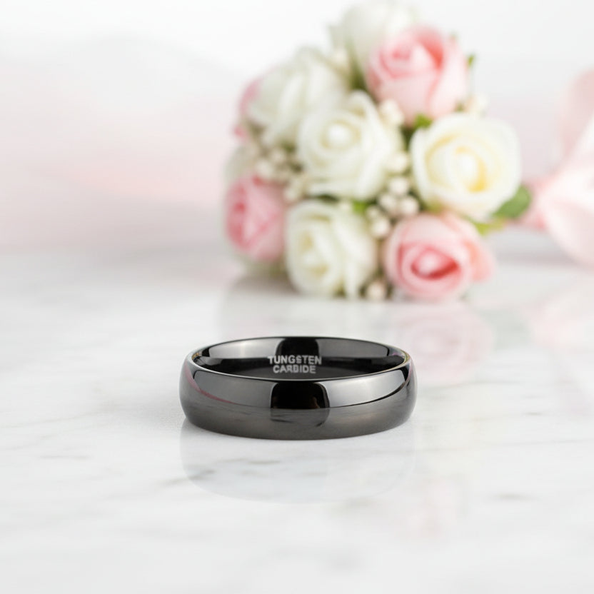 Black Dome Tungsten Carbide Men's Wedding Band-Black Diamonds New York