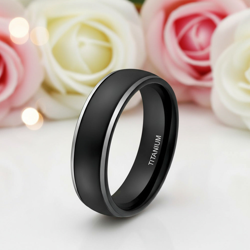 Black Domed Titanium Men's Wedding Band-Black Diamonds New York