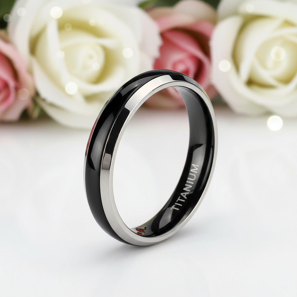 Black Domed Titanium Men's Wedding Band-Black Diamonds New York