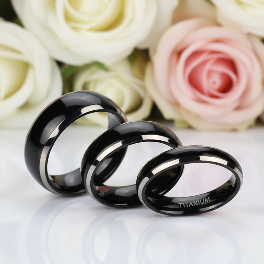 Black Domed Titanium Men's Wedding Band-Black Diamonds New York