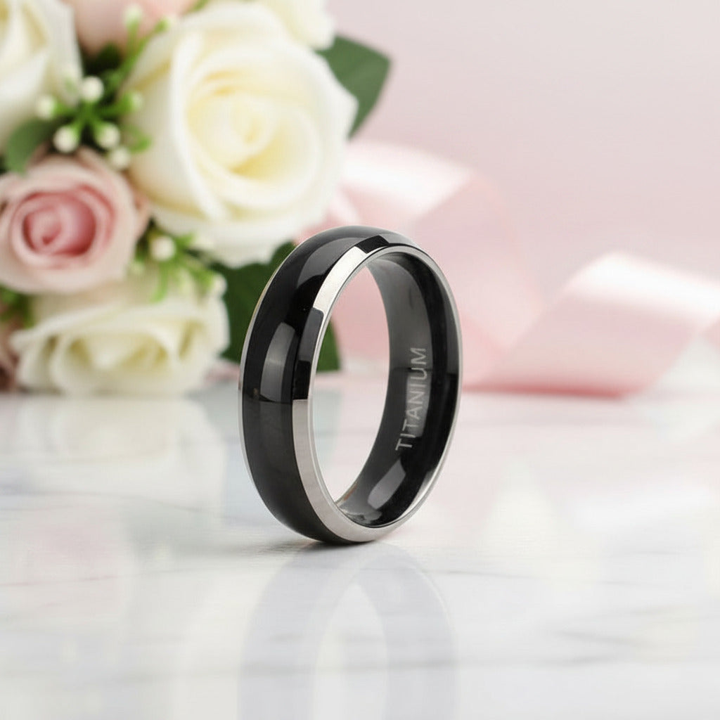 Black Domed Titanium Men's Wedding Band-Black Diamonds New York