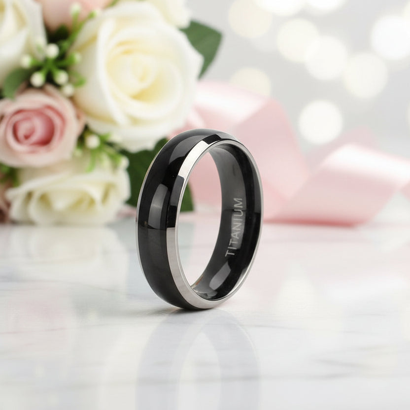 Black Domed Titanium Men's Wedding Band-Black Diamonds New York