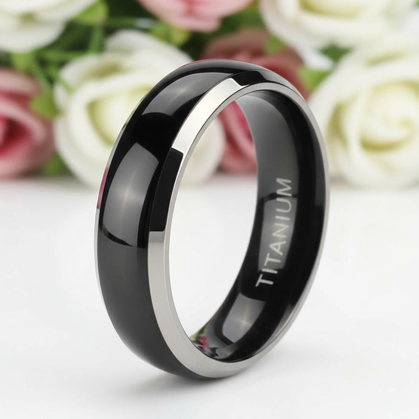 Black Domed Titanium Men's Wedding Band-Black Diamonds New York