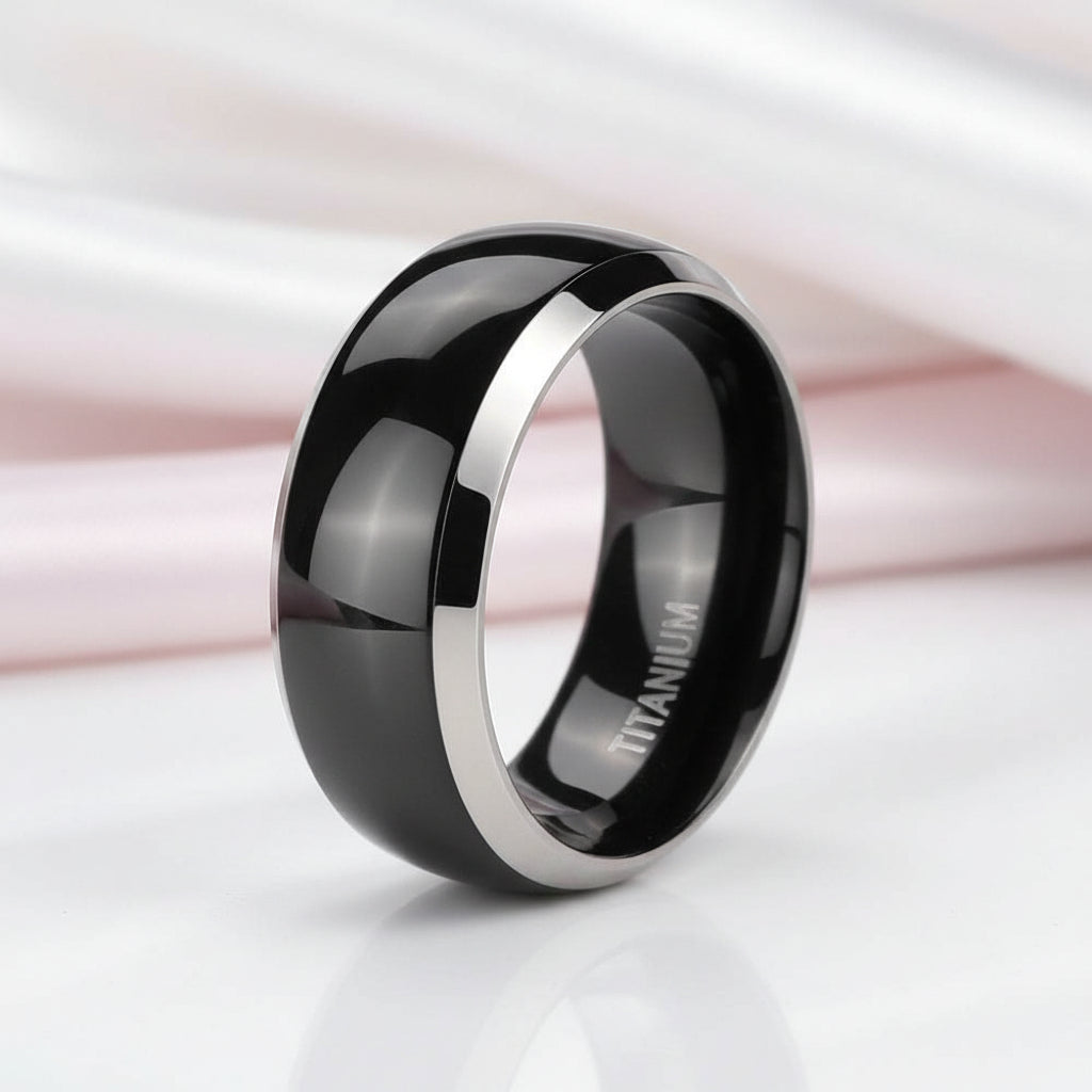 Black Domed Titanium Men's Wedding Band-Black Diamonds New York