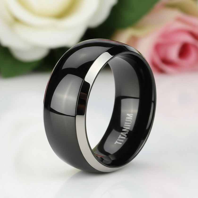 Black Domed Titanium Men's Wedding Band-Black Diamonds New York