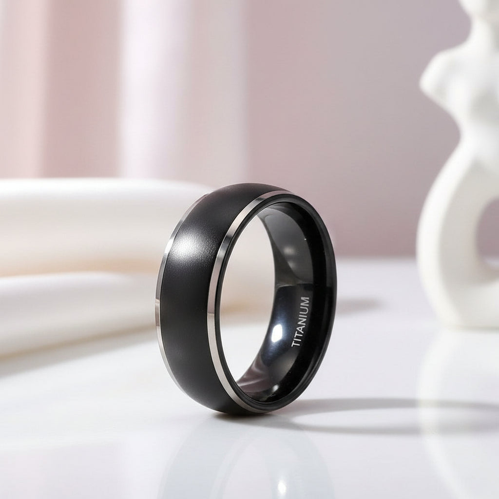 Black Domed Titanium Men's Wedding Band-Black Diamonds New York