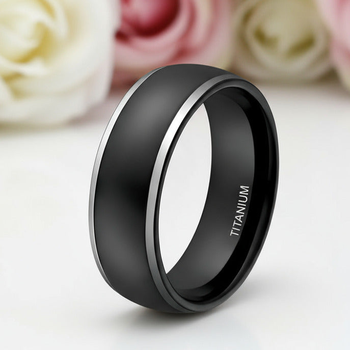 Black Domed Titanium Men's Wedding Band-Black Diamonds New York