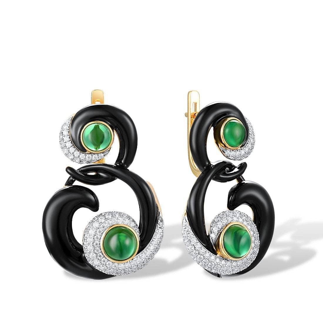Black Enamel Curved Earrings with EVN Stone-Black Diamonds New York