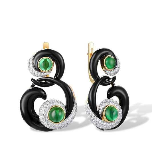 Black Enamel Curved Earrings with Created Diamond-Black Diamonds New York